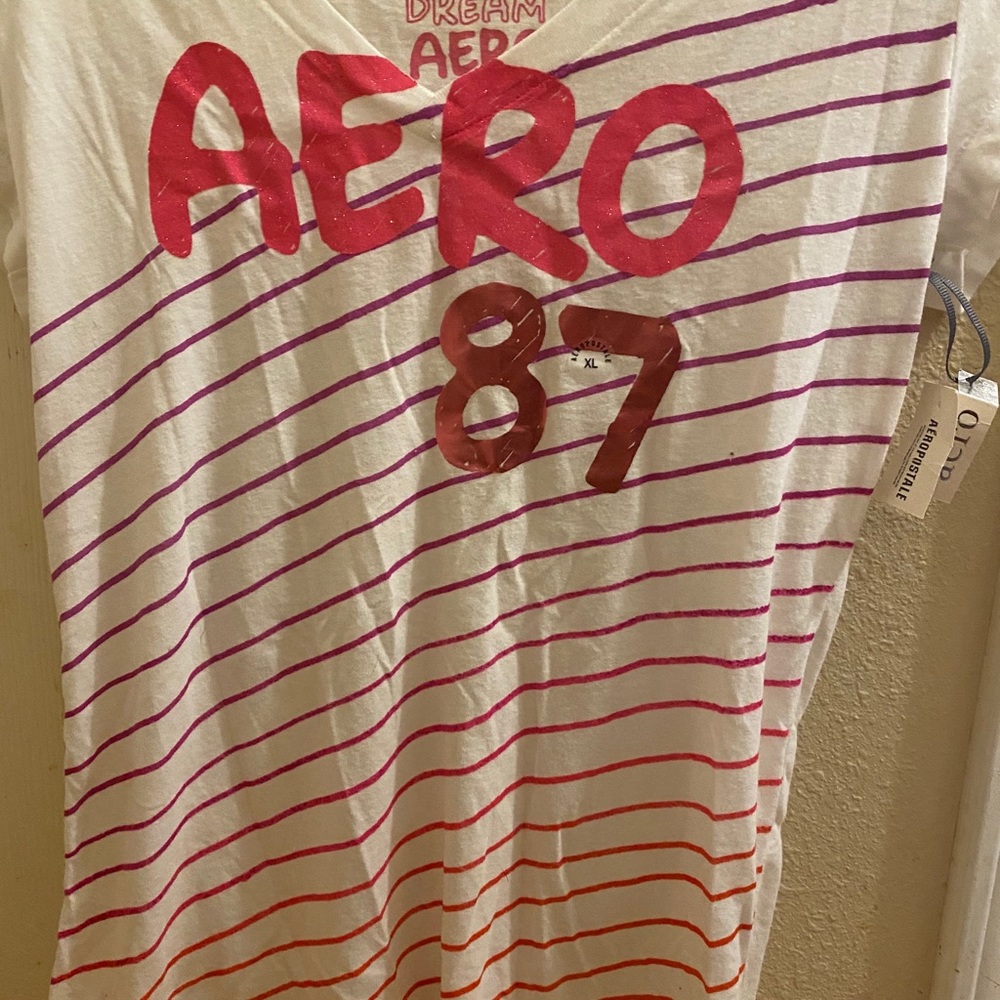 Aero 87 Sleep Shirt Pink Striped White Tee
